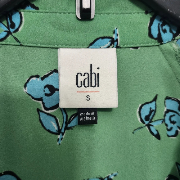 Cabi women's button-up blouse top size S floral green and blue - Picture 3 of 8